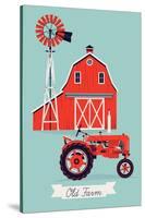 Beautiful Detailed Vector Poster or Web Banner Template on Old Farm with Classic Red Wooden Barn, W-Mascha Tace-Stretched Canvas