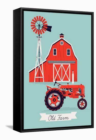 Beautiful Detailed Vector Poster or Web Banner Template on Old Farm with Classic Red Wooden Barn, W-Mascha Tace-Framed Stretched Canvas