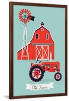 Beautiful Detailed Vector Poster or Web Banner Template on Old Farm with Classic Red Wooden Barn, W-Mascha Tace-Framed Art Print