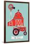 Beautiful Detailed Vector Poster or Web Banner Template on Old Farm with Classic Red Wooden Barn, W-Mascha Tace-Framed Art Print