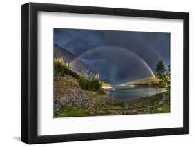 Beautiful Double Rainbow over Scenic Medicine Lake, Jasper National Park in the Canadian Rocky Moun-BGSmith-Framed Photographic Print