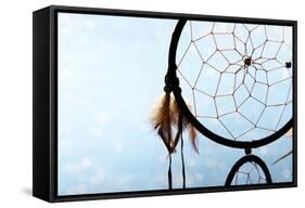 Beautiful Dream Catcher On Blue Background With Lights-Yastremska-Framed Stretched Canvas