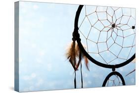 Beautiful Dream Catcher On Blue Background With Lights-Yastremska-Stretched Canvas