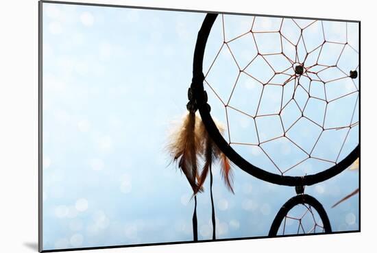 Beautiful Dream Catcher On Blue Background With Lights-Yastremska-Mounted Art Print