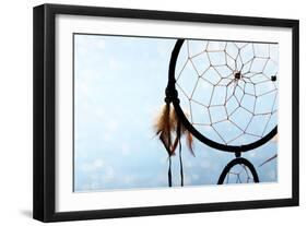 Beautiful Dream Catcher On Blue Background With Lights-Yastremska-Framed Premium Giclee Print