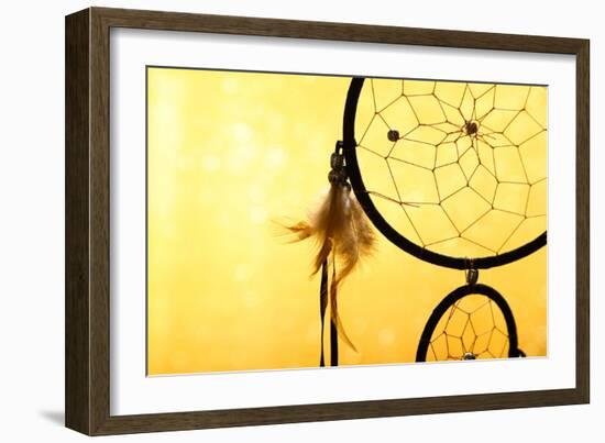 Beautiful Dream Catcher On Yellow Background-Yastremska-Framed Art Print