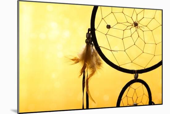 Beautiful Dream Catcher On Yellow Background-Yastremska-Mounted Art Print