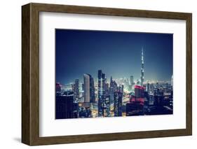 Beautiful Dubai Cityscape, Bird's Eye View on a Night Urban Scene, Modern City Panoramic Landscape,-Anna Om-Framed Photographic Print