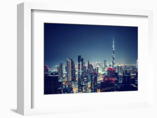 Beautiful Dubai Cityscape, Bird's Eye View on a Night Urban Scene, Modern City Panoramic Landscape,-Anna Om-Framed Photographic Print