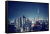 Beautiful Dubai Cityscape, Bird's Eye View on a Night Urban Scene, Modern City Panoramic Landscape,-Anna Om-Framed Stretched Canvas