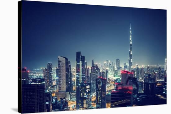 Beautiful Dubai Cityscape, Bird's Eye View on a Night Urban Scene, Modern City Panoramic Landscape,-Anna Om-Stretched Canvas