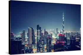 Beautiful Dubai Cityscape, Bird's Eye View on a Night Urban Scene, Modern City Panoramic Landscape,-Anna Om-Stretched Canvas