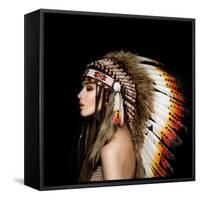 Beautiful Ethnic Lady with Roach on Her Head.-korabkova-Framed Stretched Canvas