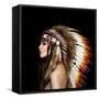 Beautiful Ethnic Lady with Roach on Her Head.-korabkova-Framed Stretched Canvas