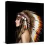 Beautiful Ethnic Lady with Roach on Her Head.-korabkova-Stretched Canvas