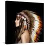 Beautiful Ethnic Lady with Roach on Her Head.-korabkova-Stretched Canvas