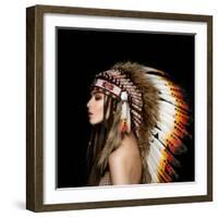 Beautiful Ethnic Lady with Roach on Her Head.-korabkova-Framed Photographic Print