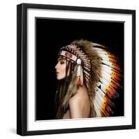 Beautiful Ethnic Lady with Roach on Her Head.-korabkova-Framed Photographic Print