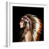 Beautiful Ethnic Lady with Roach on Her Head.-korabkova-Framed Photographic Print