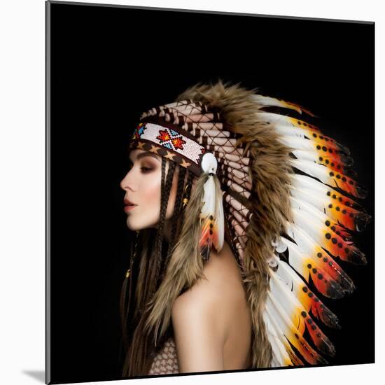 Beautiful Ethnic Lady with Roach on Her Head.-korabkova-Mounted Photographic Print