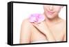 Beautiful Face with Pink Orchids-aslysun-Framed Stretched Canvas