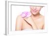 Beautiful Face with Pink Orchids-aslysun-Framed Photographic Print