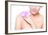 Beautiful Face with Pink Orchids-aslysun-Framed Photographic Print