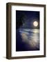 Beautiful Fantasy Tropical Beach with Milky Way Star in Night Skies, Full Moon - Retro Style Artwor-jakkapan-Framed Photographic Print