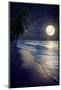 Beautiful Fantasy Tropical Beach with Milky Way Star in Night Skies, Full Moon - Retro Style Artwor-jakkapan-Mounted Photographic Print