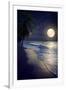 Beautiful Fantasy Tropical Beach with Milky Way Star in Night Skies, Full Moon - Retro Style Artwor-jakkapan-Framed Photographic Print