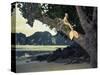Beautiful Fashionable Mermaid Sitting On A Mighty Tree On The Beach-George Mayer-Stretched Canvas