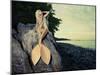 Beautiful Fashionable Mermaid Sitting On A Rock By The Sea-George Mayer-Mounted Art Print