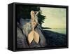 Beautiful Fashionable Mermaid Sitting On A Rock By The Sea-George Mayer-Framed Stretched Canvas