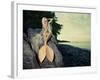 Beautiful Fashionable Mermaid Sitting On A Rock By The Sea-George Mayer-Framed Art Print