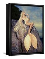 Beautiful Fashionable Mermaid Sitting On A Rock By The Sea-George Mayer-Framed Stretched Canvas