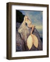 Beautiful Fashionable Mermaid Sitting On A Rock By The Sea-George Mayer-Framed Art Print