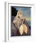 Beautiful Fashionable Mermaid Sitting On A Rock By The Sea-George Mayer-Framed Art Print