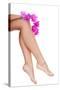 Beautiful Female Legs and an Orchid Flower, Isolated on White-B-D-S-Stretched Canvas