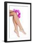 Beautiful Female Legs and an Orchid Flower, Isolated on White-B-D-S-Framed Premium Photographic Print