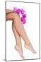 Beautiful Female Legs and an Orchid Flower, Isolated on White-B-D-S-Mounted Photographic Print