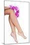 Beautiful Female Legs and an Orchid Flower, Isolated on White-B-D-S-Mounted Photographic Print