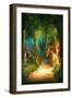 Beautiful Forest Path in Morning,Illustration Painting-Tithi Luadthong-Framed Art Print