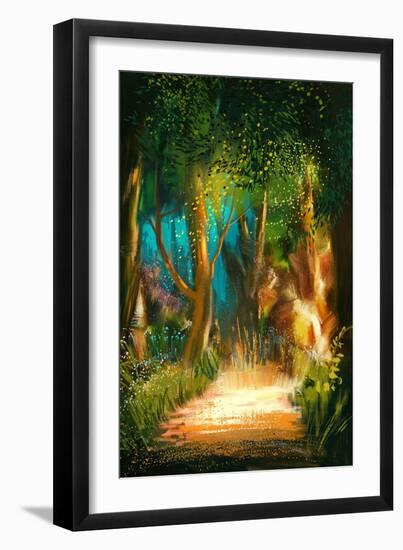 Beautiful Forest Path in Morning,Illustration Painting-Tithi Luadthong-Framed Art Print