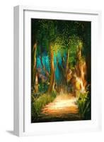 Beautiful Forest Path in Morning,Illustration Painting-Tithi Luadthong-Framed Art Print