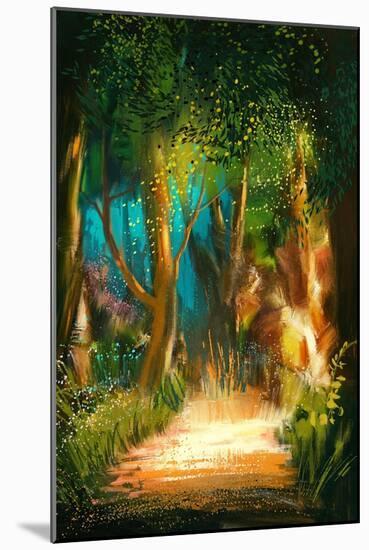 Beautiful Forest Path in Morning,Illustration Painting-Tithi Luadthong-Mounted Art Print