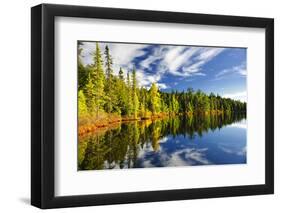 Beautiful Forest Reflecting on Calm Lake Shore at Algonquin Park, Canada-elenathewise-Framed Photographic Print