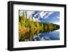 Beautiful Forest Reflecting on Calm Lake Shore at Algonquin Park, Canada-elenathewise-Framed Photographic Print