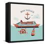 Beautiful Four Colored 'Bon Voyage' Printable Poster or Web Banner Template with Cruise Transatlant-Mascha Tace-Framed Stretched Canvas