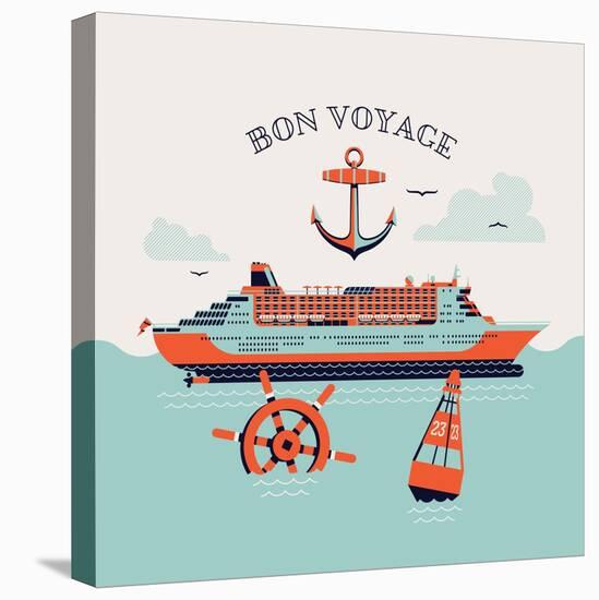 Beautiful Four Colored 'Bon Voyage' Printable Poster or Web Banner Template with Cruise Transatlant-Mascha Tace-Stretched Canvas