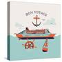 Beautiful Four Colored 'Bon Voyage' Printable Poster or Web Banner Template with Cruise Transatlant-Mascha Tace-Stretched Canvas